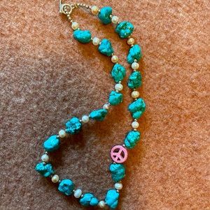 Hippie Cowgirl Western Turquoise Pearl & Peace Handmade Necklace Rodeo